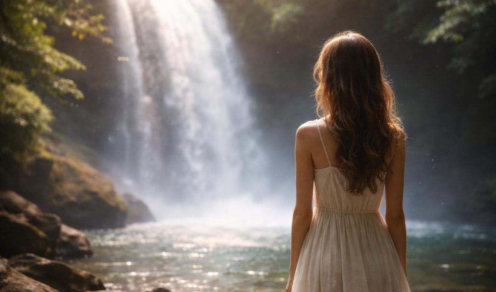 silhouette-feminine-cascade-eau-nature
