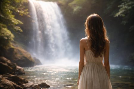 silhouette-feminine-cascade-eau-nature
