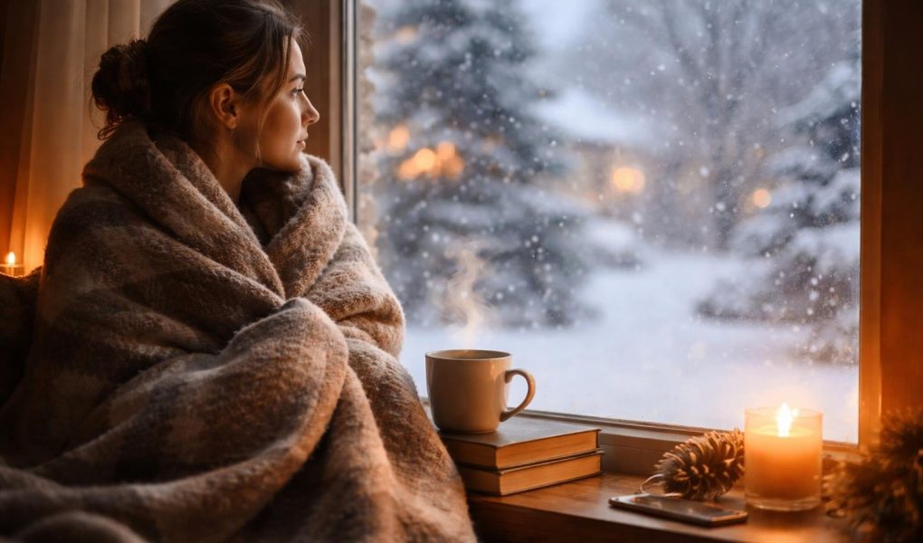 personne-couverture-fenetre-neige-thé