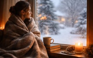 personne-couverture-fenetre-neige-thé
