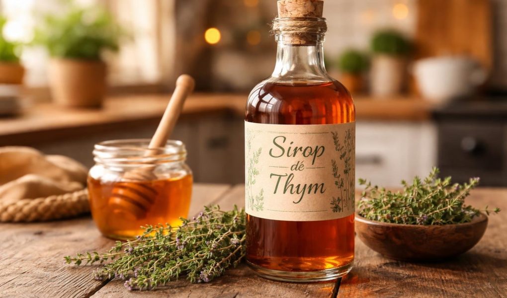 flacon-sirop-thym-table-rustique