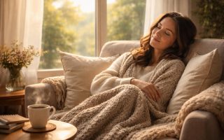 femme-fauteuil-coussins-tasse-the